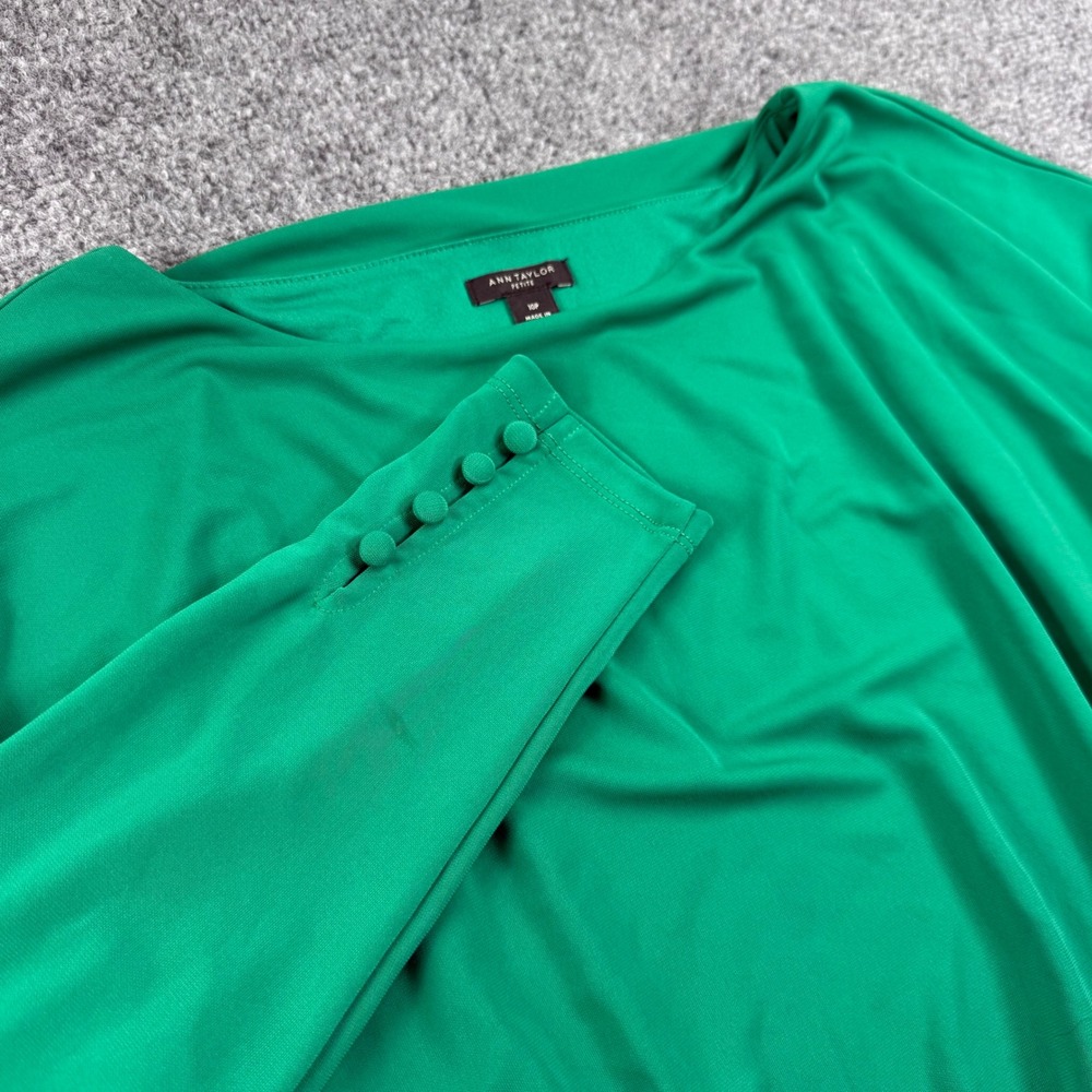Ann Taylor Sheath Dress 10P Green Long Sleeve Boat Neck Petite Women